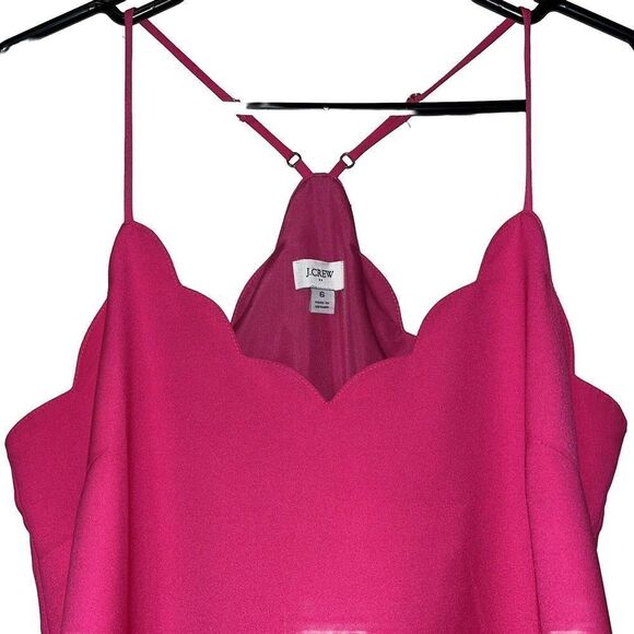 J. Crew Scallop Trim Blouse Women’s Sz 6 Adjustable Tank Hot Pink BarbieCore - Picture 2 of 9